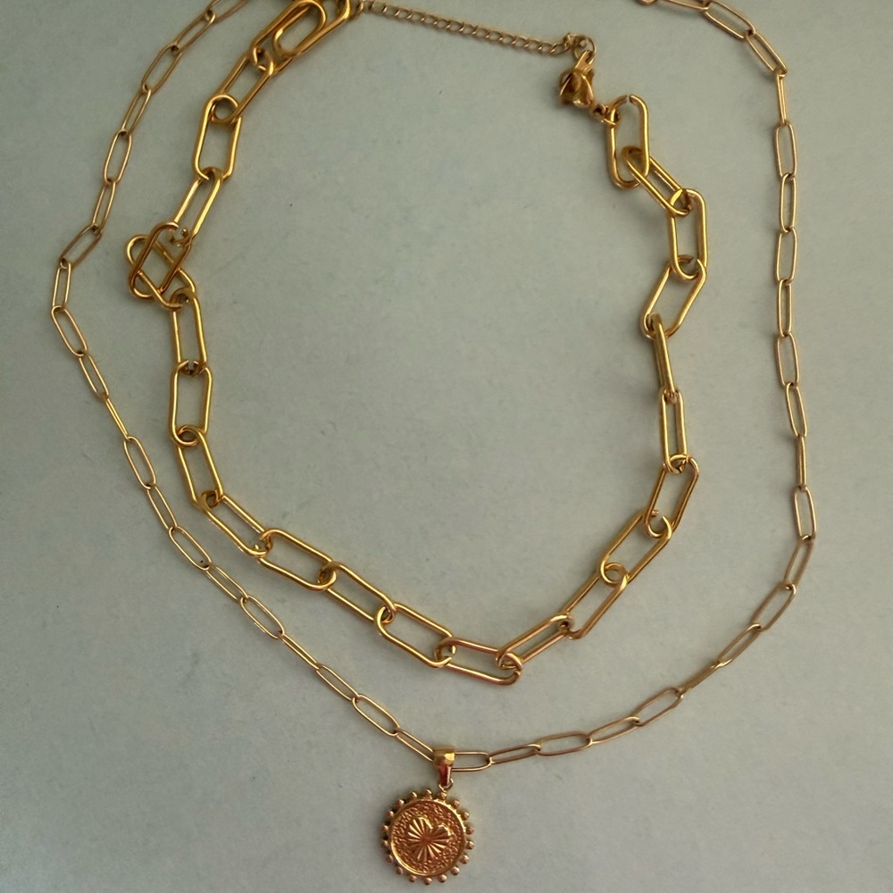 Set of Two Gold-plaited stainless steel Chains necklace - Picture 2 of 7